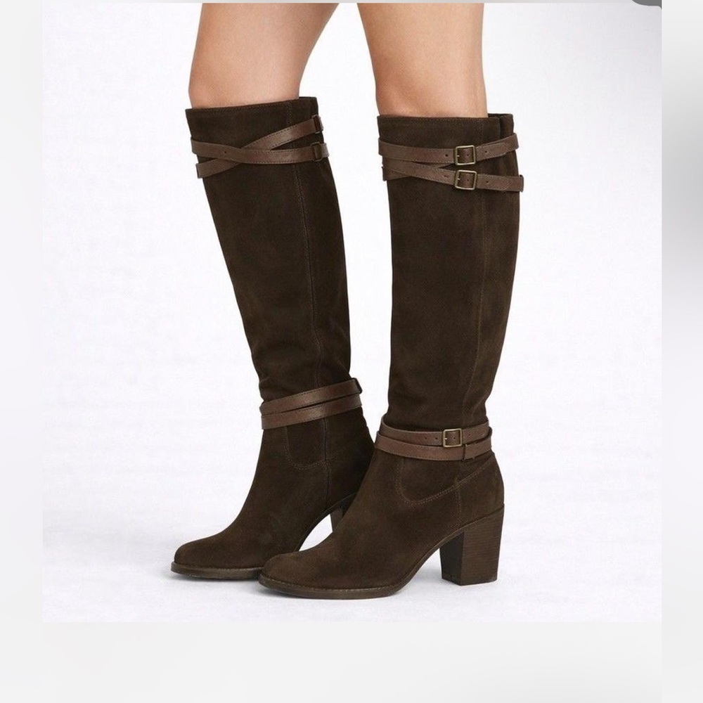 Frye Dark Brown Suede Tall Heeled Boots size 9
